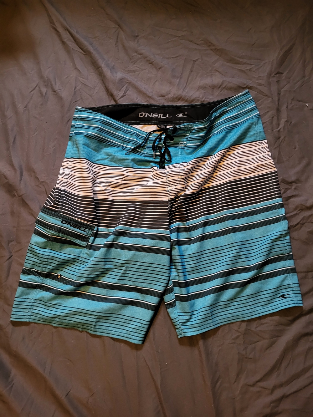 O'Neill Teal and Black Striped Men's Board Shorts